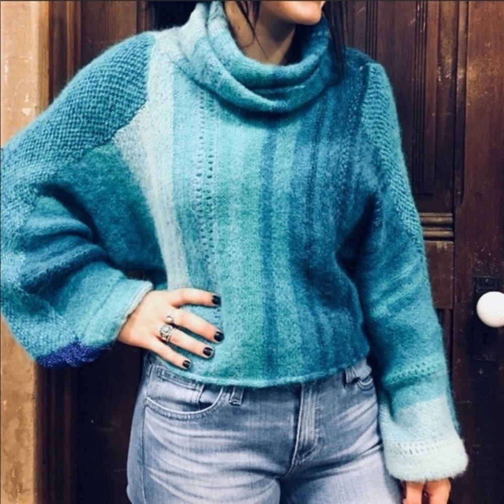 Free People Cloud Kicker Alpaca Cowl Neck Cropped Dolman Boho Artsy XS/S